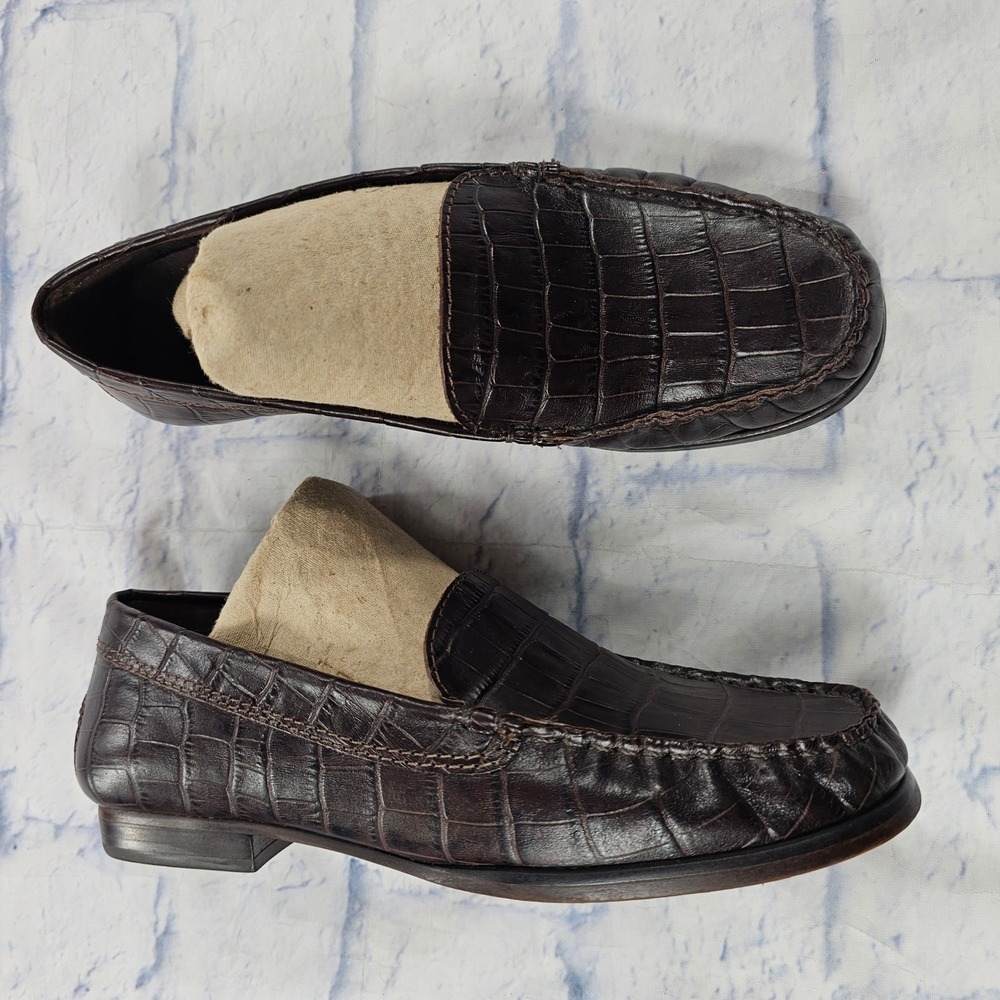 Ralph Lauren Loafers Womens 6 Dark Brown Croc Embossed Leather Slip On Shoes